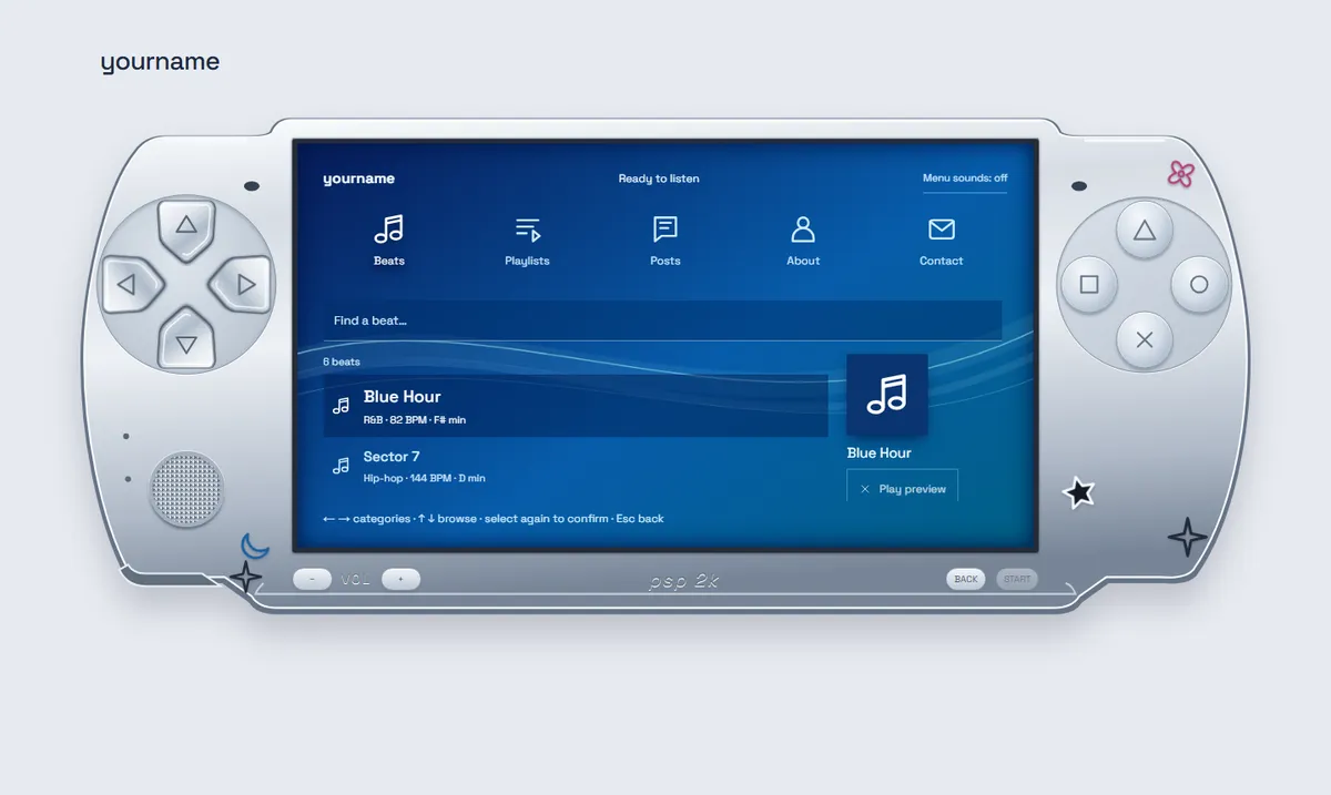 psp 2k theme on an example producer page